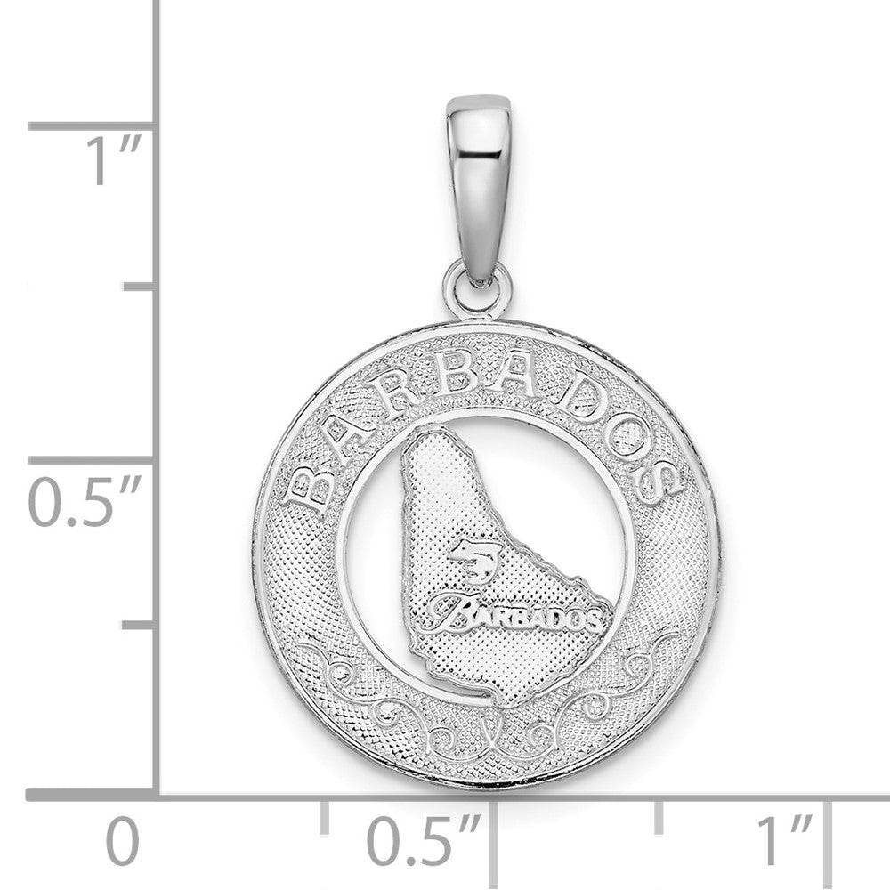 Sterling Silver De-Ani Rhodium-Plated Polished Barbados With Map Circle Pendant