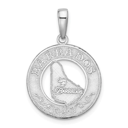 Sterling Silver De-Ani Rhodium-Plated Polished Barbados With Map Circle Pendant