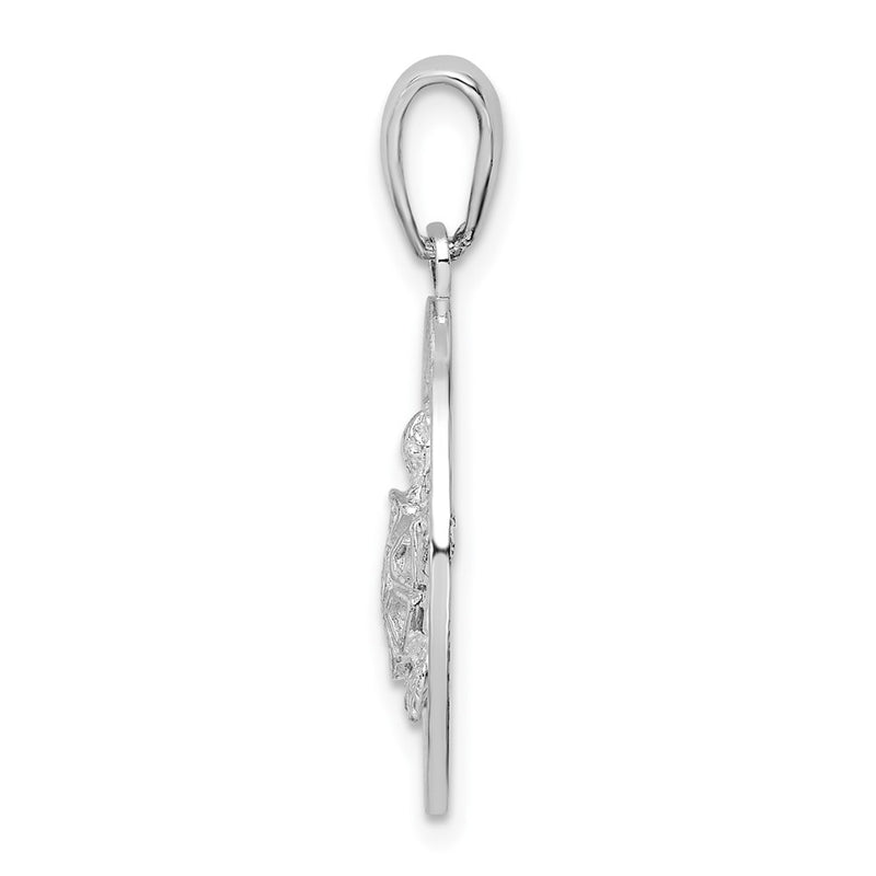 Sterling Silver De-Ani Rhodium-Plated Polished Barbados With Turtle Circle Pendant