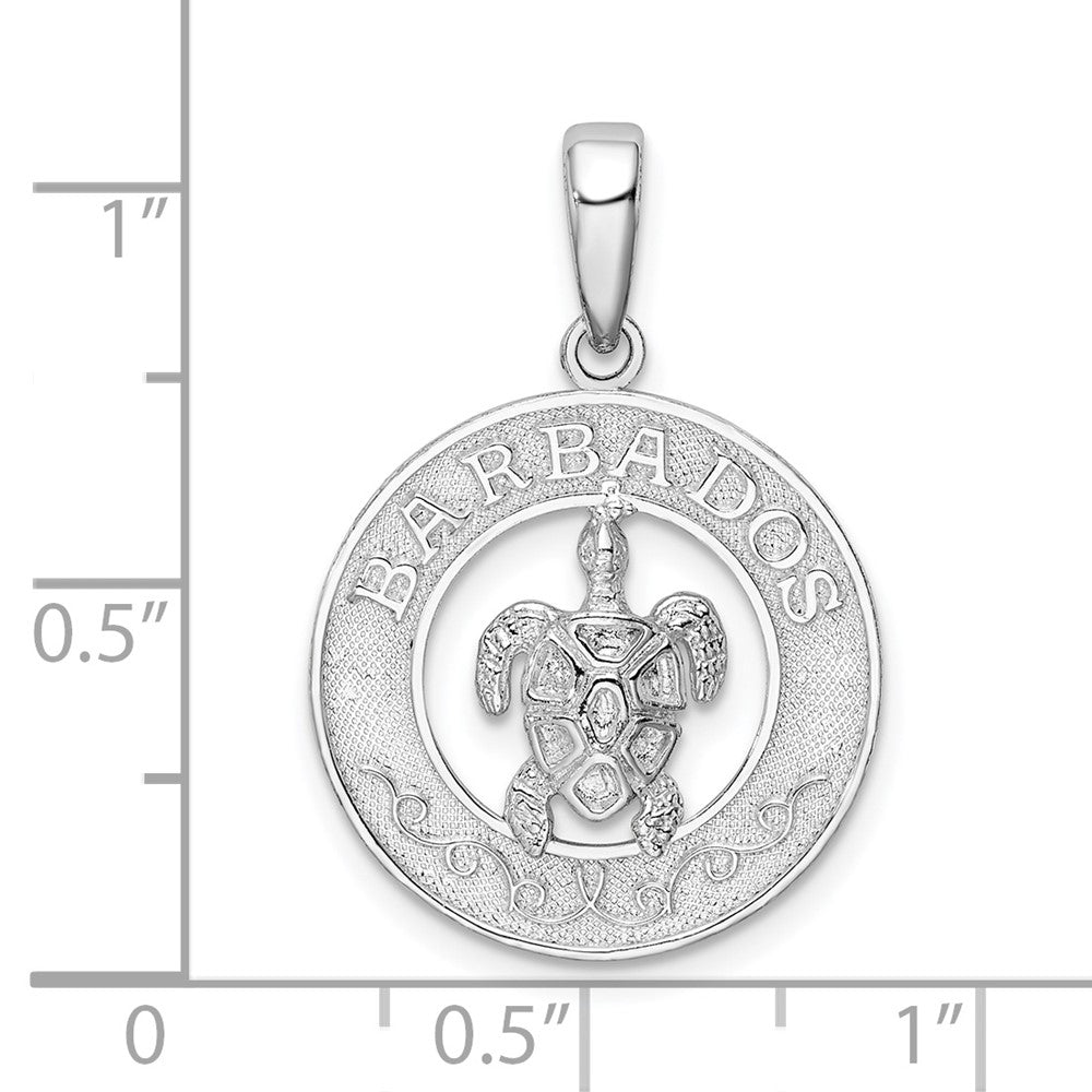 Sterling Silver De-Ani Rhodium-Plated Polished Barbados With Turtle Circle Pendant