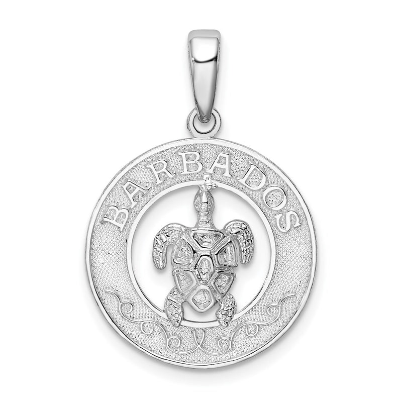 Sterling Silver De-Ani Rhodium-Plated Polished Barbados With Turtle Circle Pendant