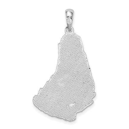 Sterling Silver De-Ani Rhodium-Plated Polished And Textured Barbados Map Pendant