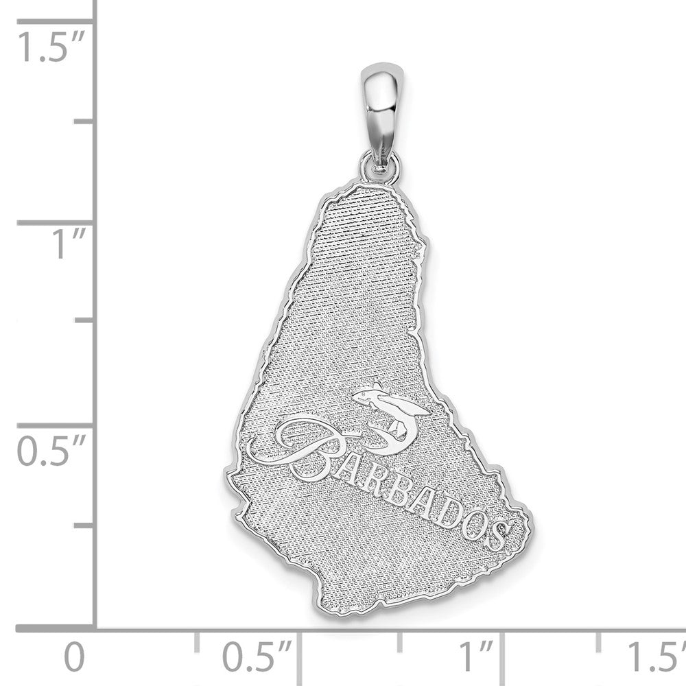 Sterling Silver De-Ani Rhodium-Plated Polished And Textured Barbados Map Pendant