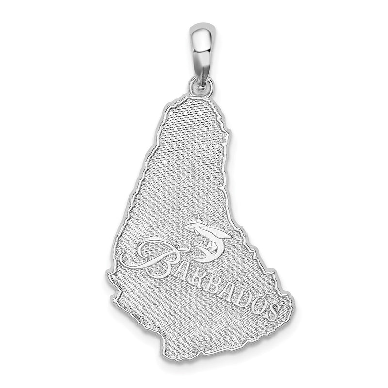 Sterling Silver De-Ani Rhodium-Plated Polished And Textured Barbados Map Pendant