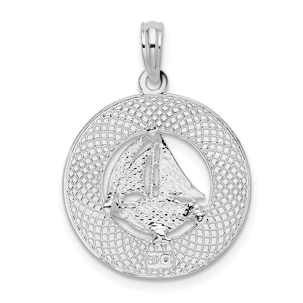Sterling Silver De-Ani Rhodium-Plated Newport Rhode Island With Sailboat Circle Pendant