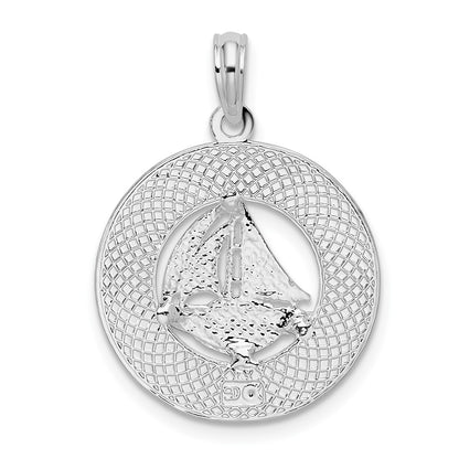 Sterling Silver De-Ani Rhodium-Plated Newport Rhode Island With Sailboat Circle Pendant