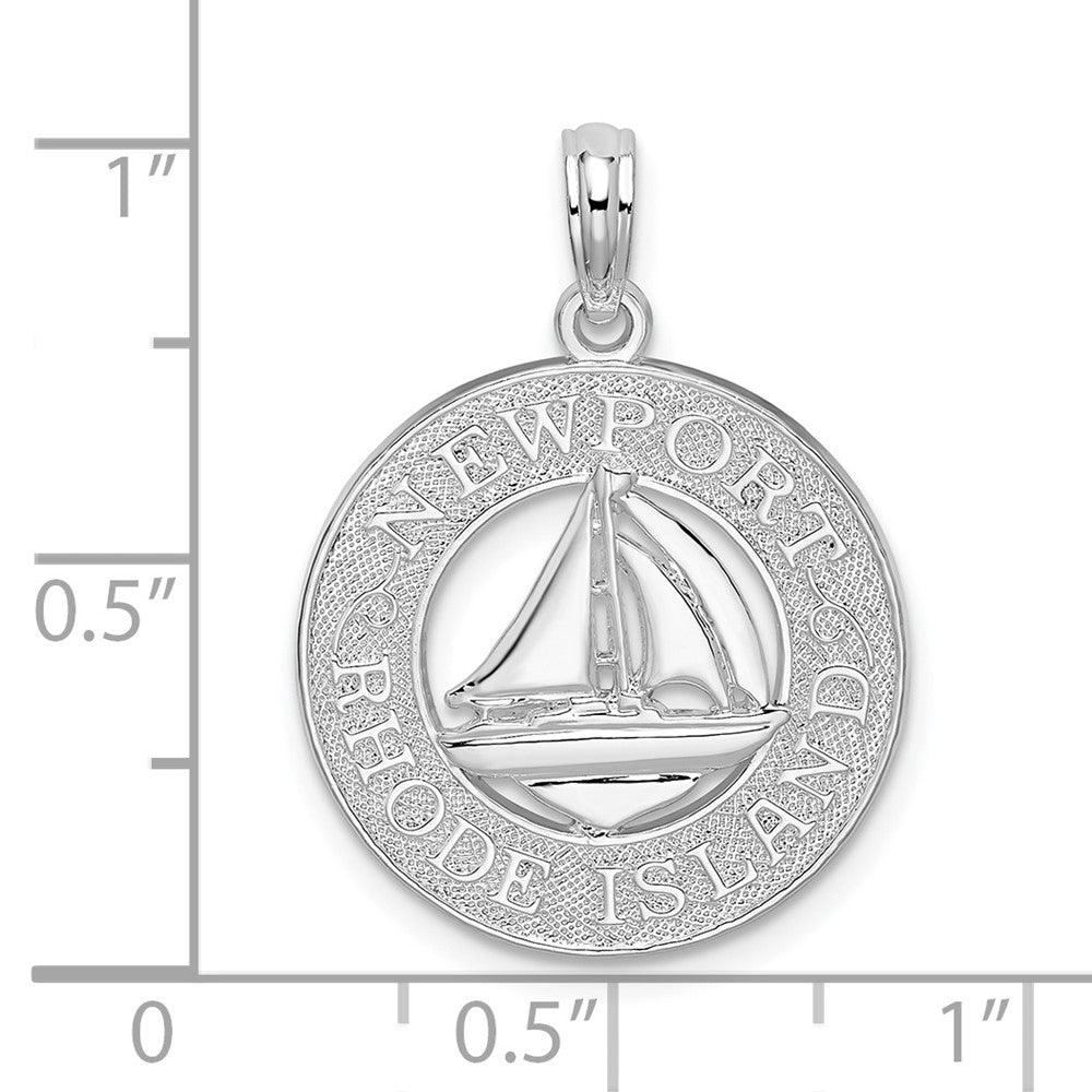 Sterling Silver De-Ani Rhodium-Plated Newport Rhode Island With Sailboat Circle Pendant