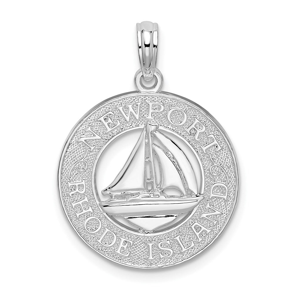 Sterling Silver De-Ani Rhodium-Plated Newport Rhode Island With Sailboat Circle Pendant
