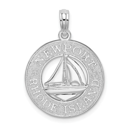 Sterling Silver De-Ani Rhodium-Plated Newport Rhode Island With Sailboat Circle Pendant
