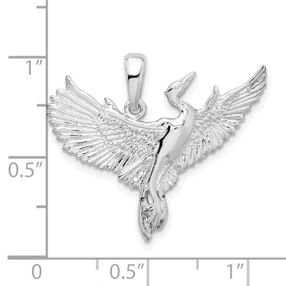 Sterling Silver De-Ani Rhodium-Plated Polished Egret Bird Pendant