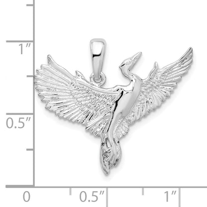 Sterling Silver De-Ani Rhodium-Plated Polished Egret Bird Pendant
