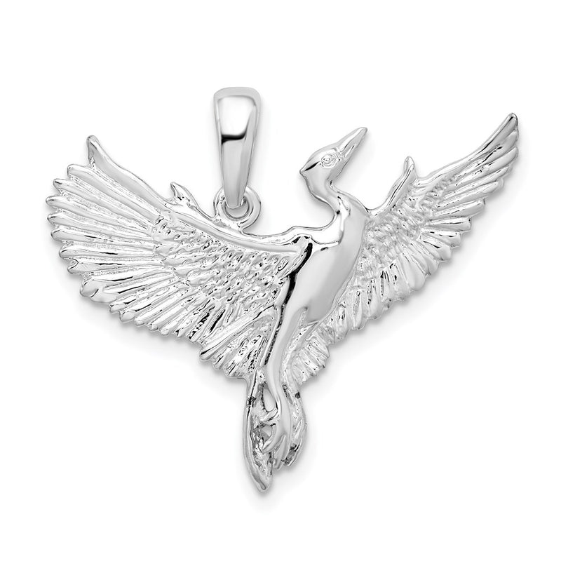 Sterling Silver De-Ani Rhodium-Plated Polished Egret Bird Pendant
