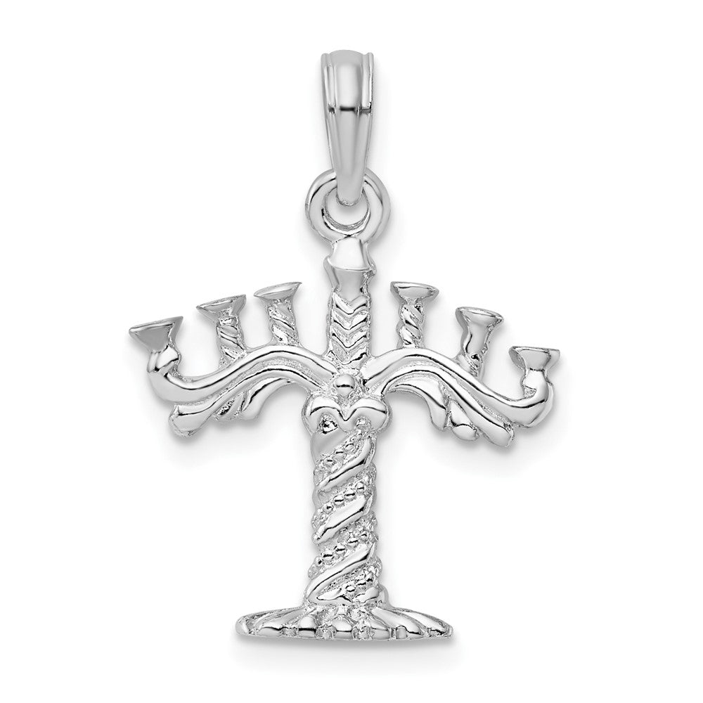 Sterling Silver De-Ani Rhodium-Plated Polished And Textured 3D Menorah Pendant