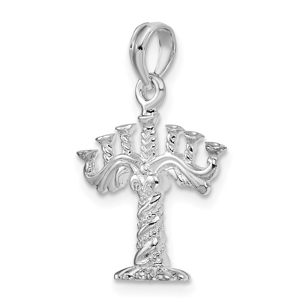 Sterling Silver De-Ani Rhodium-Plated Polished And Textured 3D Menorah Pendant