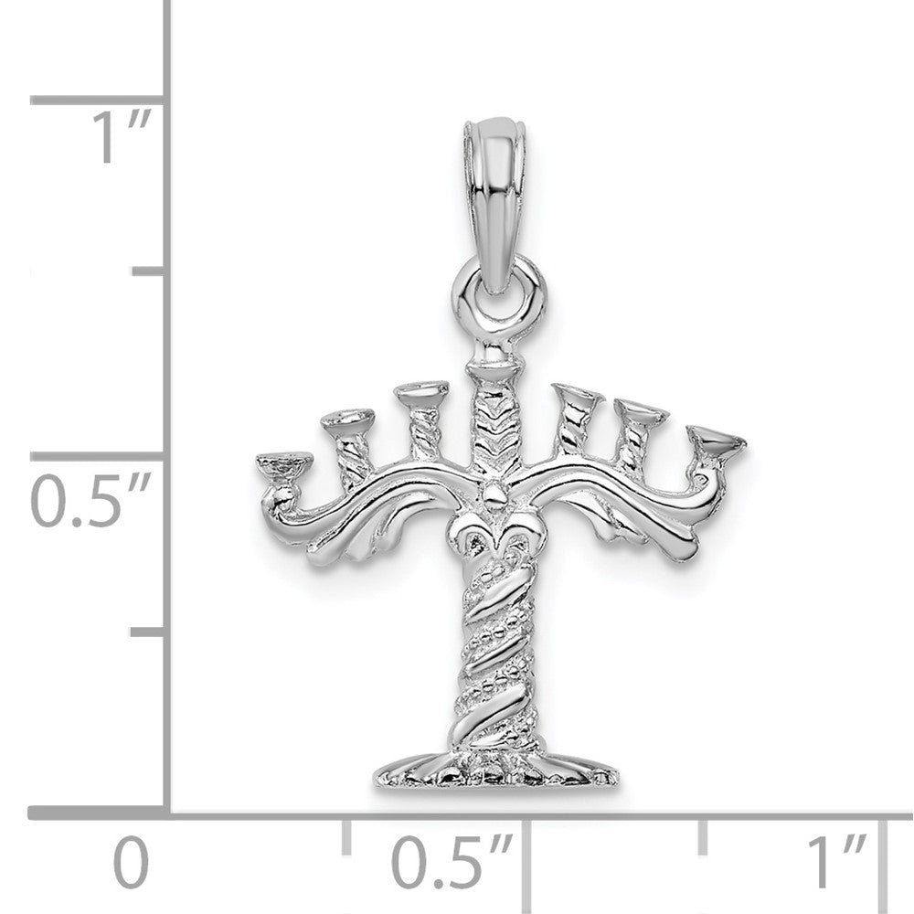 Sterling Silver De-Ani Rhodium-Plated Polished And Textured 3D Menorah Pendant