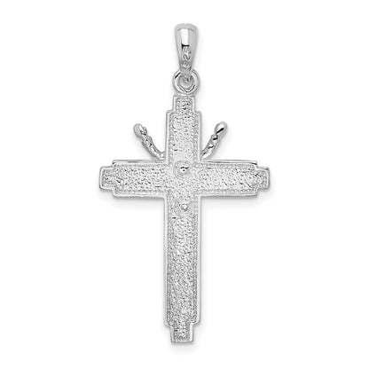 Sterling Silver De-Ani Rhodium-Plated Polished Beaded Edge Crucifix Pendant