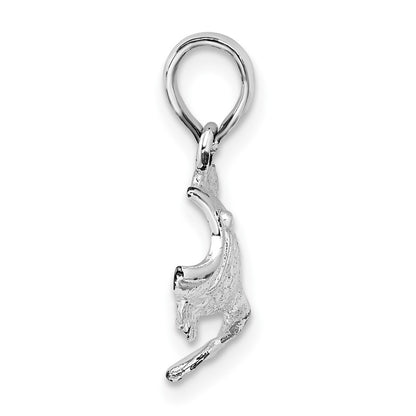 Sterling Silver De-Ani Rhodium-Plated Polished Jumping Bass Fish Pendant