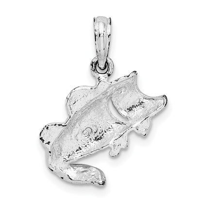 Sterling Silver De-Ani Rhodium-Plated Polished Jumping Bass Fish Pendant