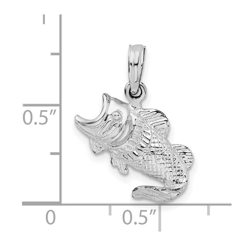 Sterling Silver De-Ani Rhodium-Plated Polished Jumping Bass Fish Pendant