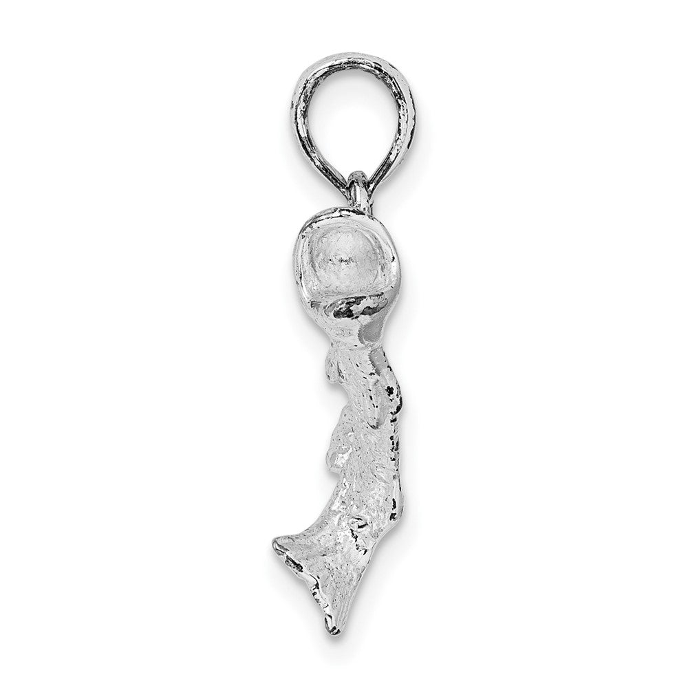 Sterling Silver De-Ani Rhodium-Plated Polished Bass Fish Curved Tail Pendant