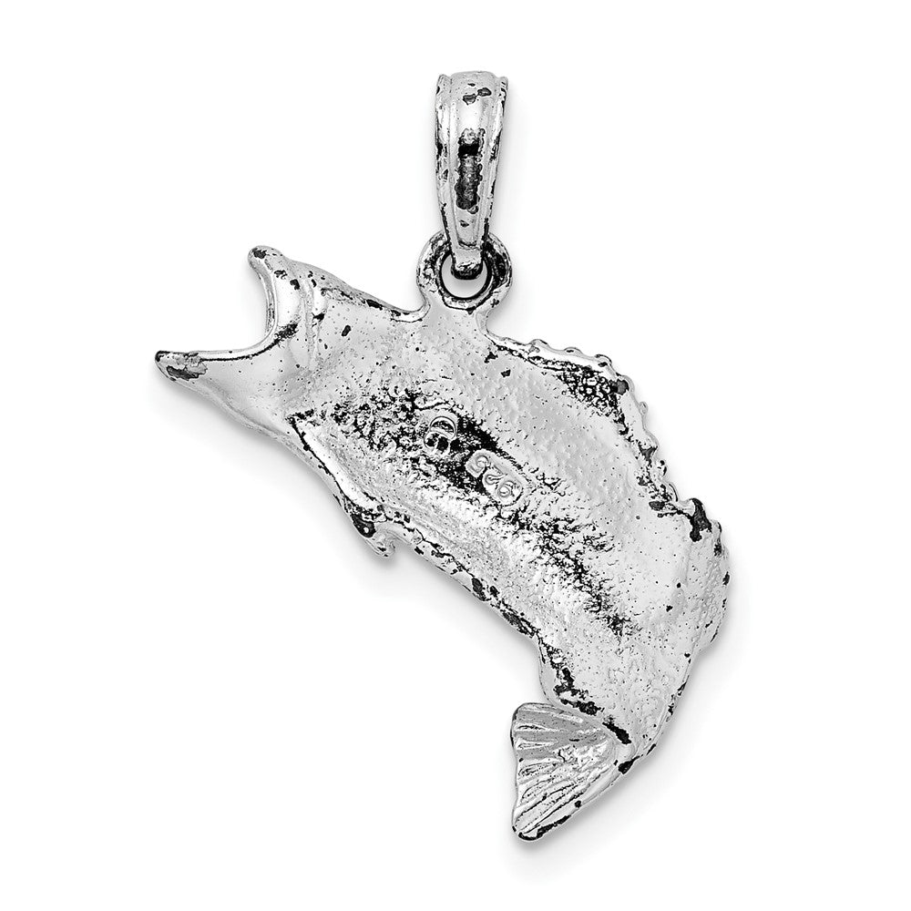 Sterling Silver De-Ani Rhodium-Plated Polished Bass Fish Curved Tail Pendant