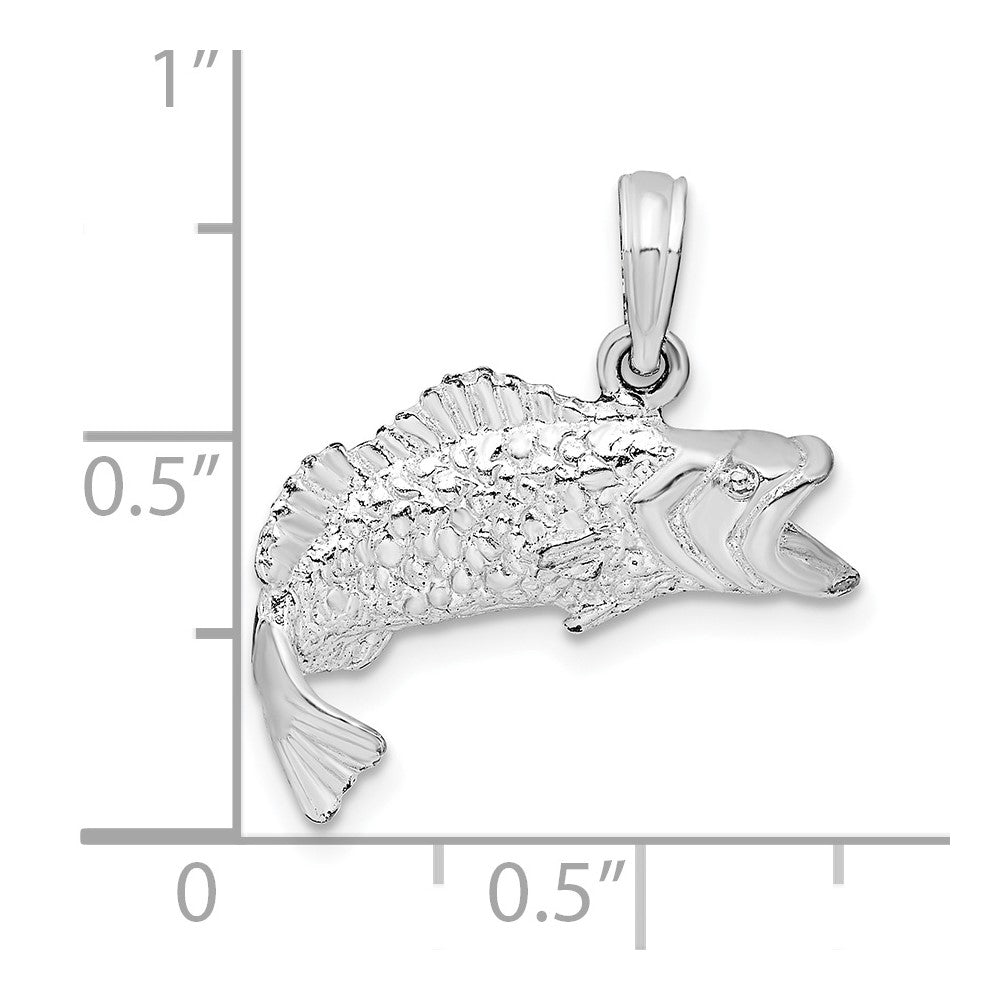 Sterling Silver De-Ani Rhodium-Plated Polished Bass Fish Curved Tail Pendant