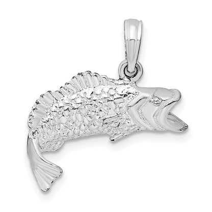 Sterling Silver De-Ani Rhodium-Plated Polished Bass Fish Curved Tail Pendant