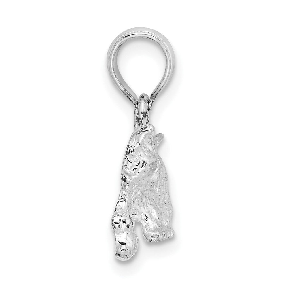 Sterling Silver De-Ani Rhodium-Plated Polished Cat With Ball Pendant