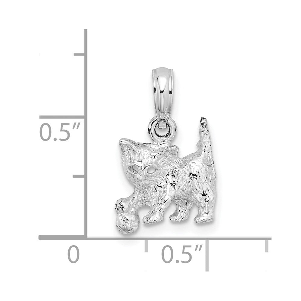 Sterling Silver De-Ani Rhodium-Plated Polished Cat With Ball Pendant