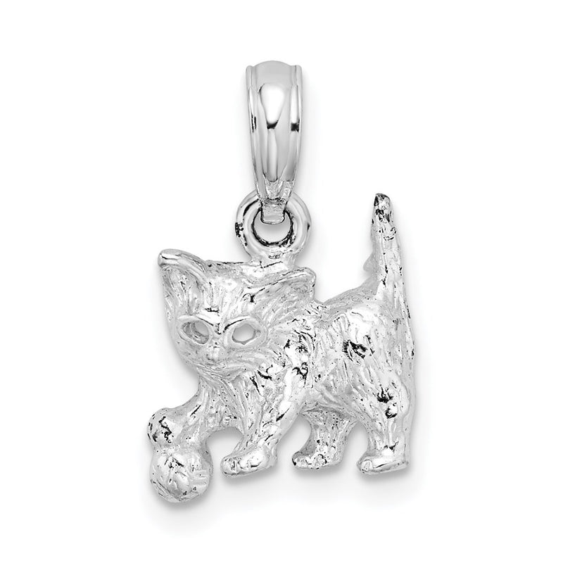 Sterling Silver De-Ani Rhodium-Plated Polished Cat With Ball Pendant