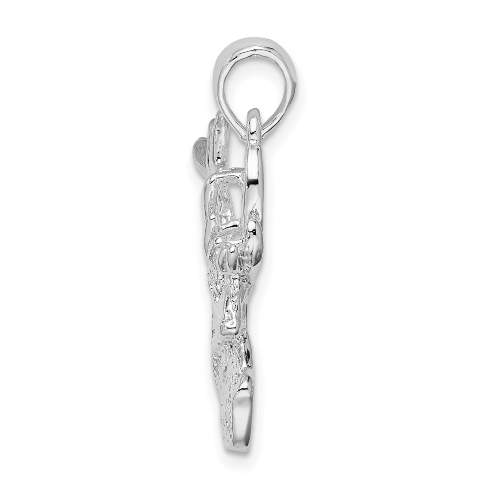 Sterling Silver De-Ani Rhodium-Plated Polished And Textured Deer Head Pendant
