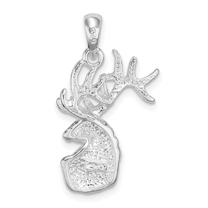 Sterling Silver De-Ani Rhodium-Plated Polished And Textured Deer Head Pendant