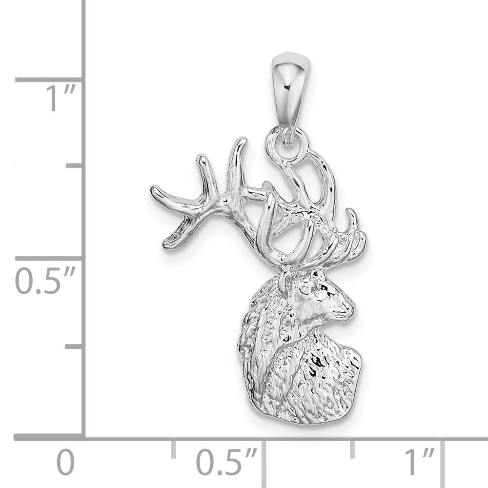Sterling Silver De-Ani Rhodium-Plated Polished And Textured Deer Head Pendant