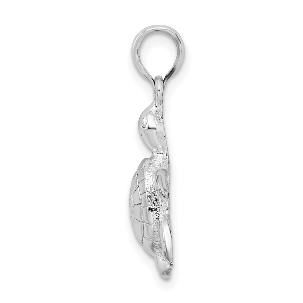 Sterling Silver De-Ani Rhodium-Plated Polished And Textured Turtle Pendant