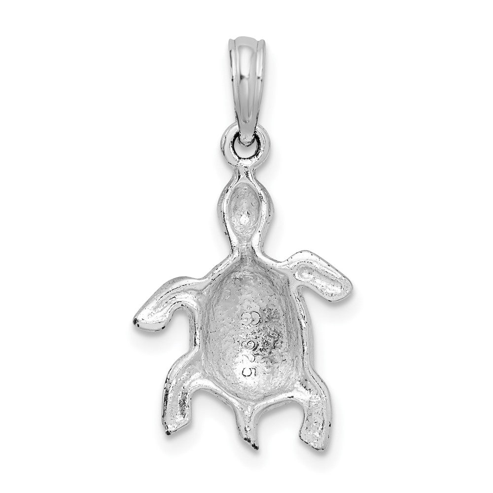 Sterling Silver De-Ani Rhodium-Plated Polished And Textured Turtle Pendant