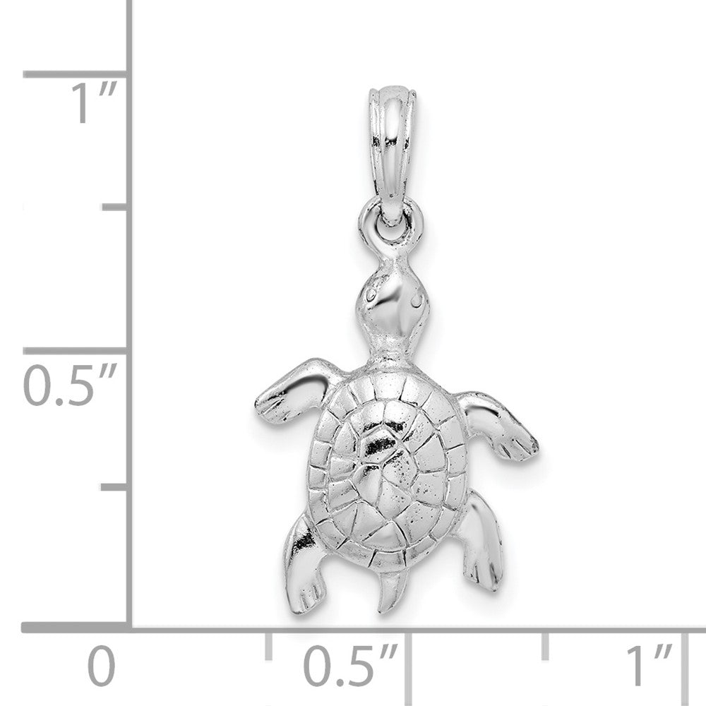 Sterling Silver De-Ani Rhodium-Plated Polished And Textured Turtle Pendant