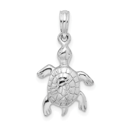 Sterling Silver De-Ani Rhodium-Plated Polished And Textured Turtle Pendant