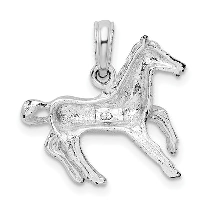 Sterling Silver De-Ani Rhodium-Plated Polished Galloping Horse Pendant