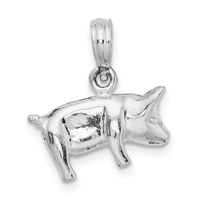 Sterling Silver De-Ani Rhodium-Plated Polished 3D Pig Pendant
