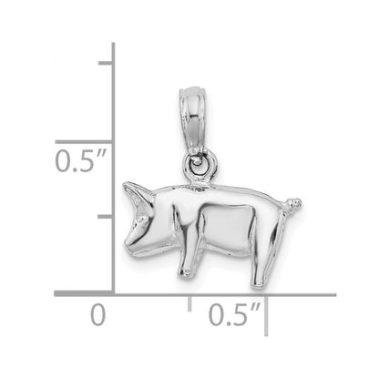 Sterling Silver De-Ani Rhodium-Plated Polished 3D Pig Pendant