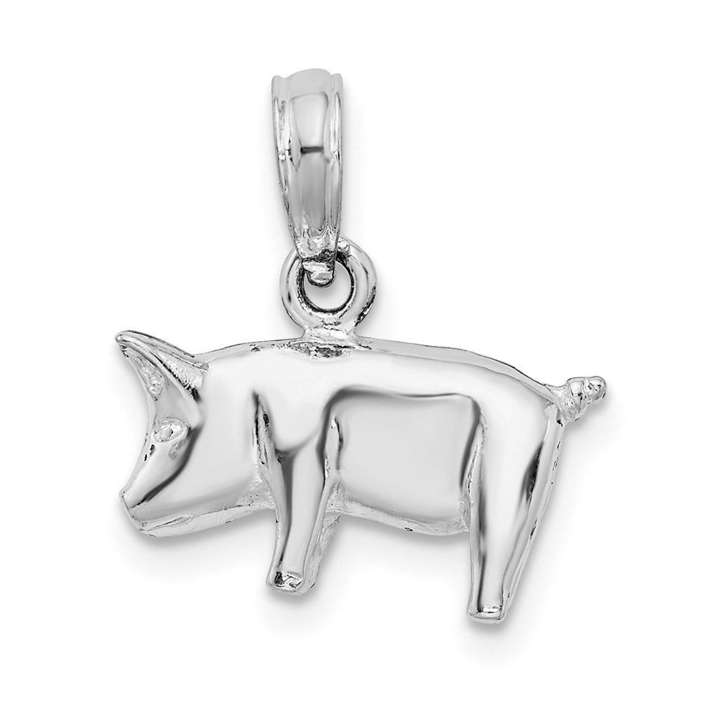 Sterling Silver De-Ani Rhodium-Plated Polished 3D Pig Pendant