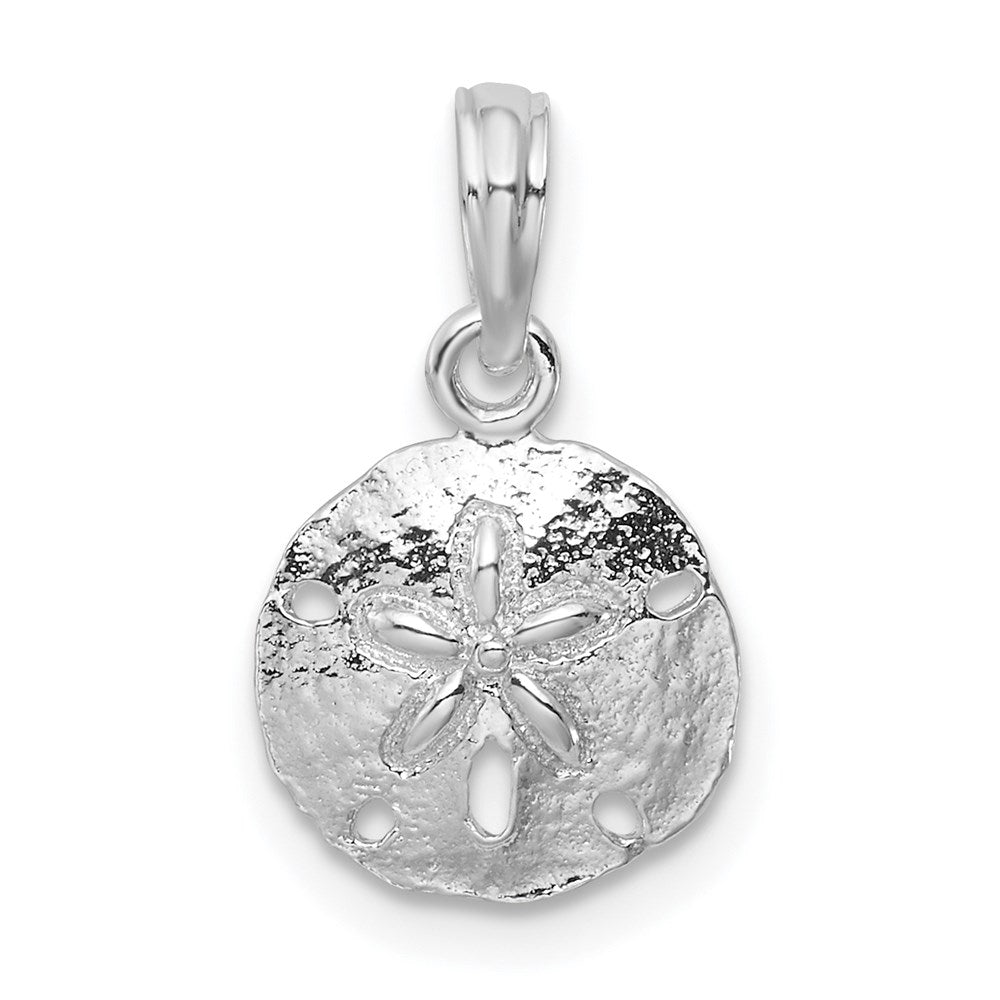 Sterling Silver De-Ani Rhodium-Plated Polished And Textured Small Sand Dollar Pendant