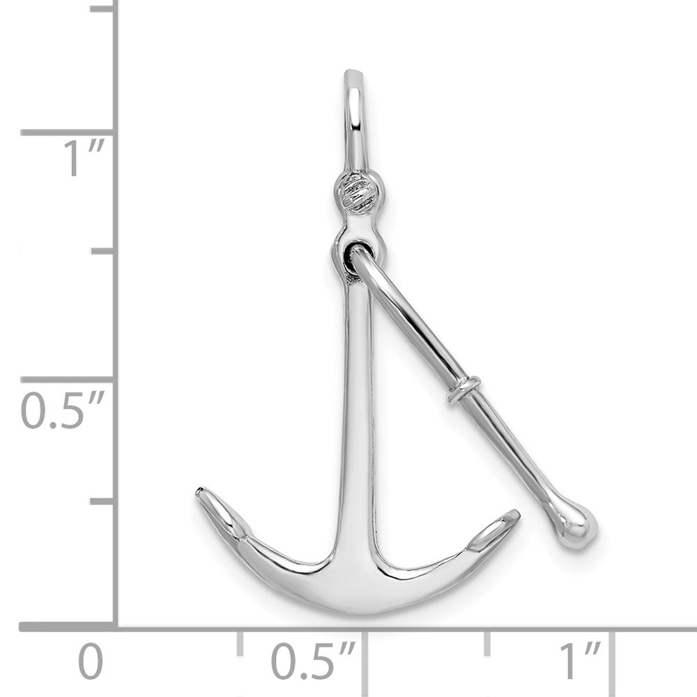 Sterling Silver De-Ani Rhodium-Plated Polished 3D 2-Piece Moveable Kedge Anchor