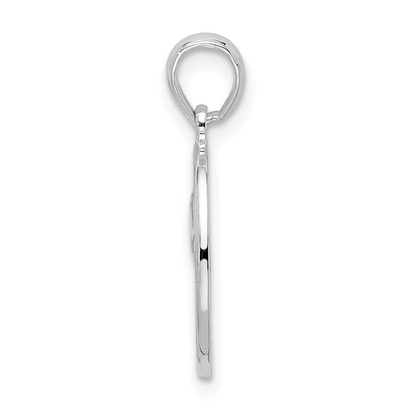 Sterling Silver De-Ani Rhodium-Plated Polished And Textured Fleur De Lis Oval Pendant