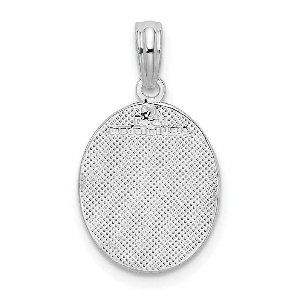 Sterling Silver De-Ani Rhodium-Plated Polished And Textured Fleur De Lis Oval Pendant