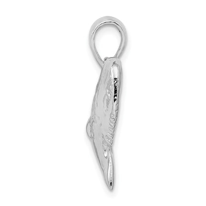 Sterling Silver De-Ani Rhodium-Plated Polished And Textured Shark Tooth Pendant