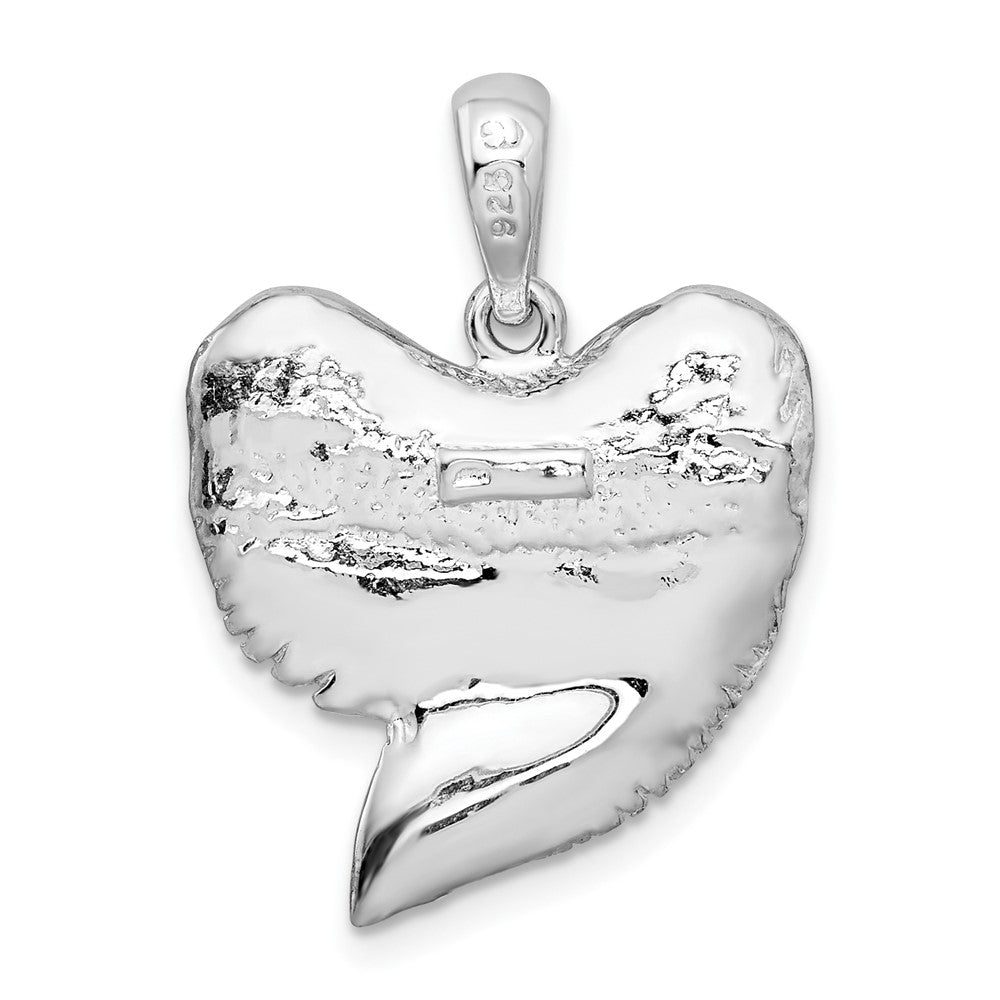 Sterling Silver De-Ani Rhodium-Plated Polished And Textured Shark Tooth Pendant