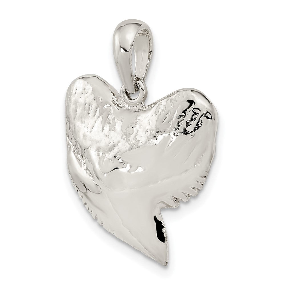 Sterling Silver De-Ani Rhodium-Plated Polished And Textured Shark Tooth Pendant
