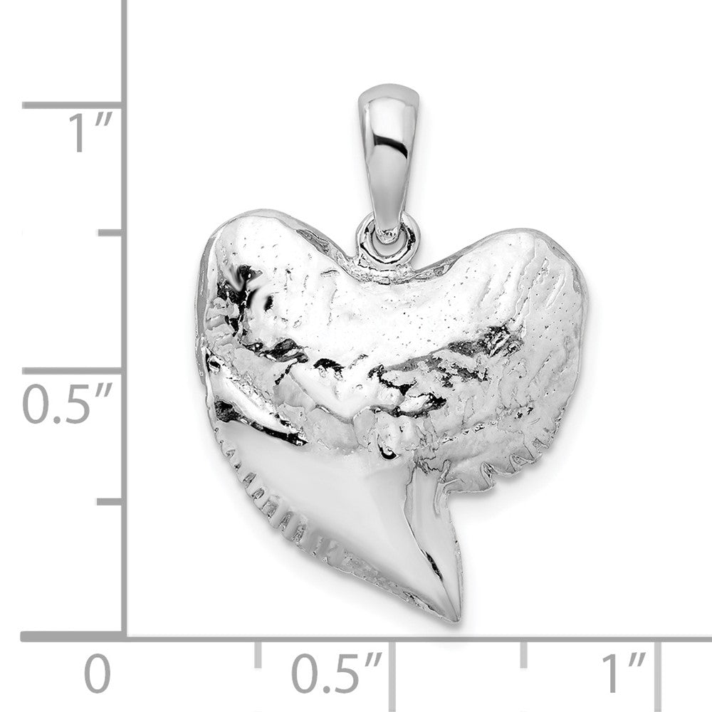 Sterling Silver De-Ani Rhodium-Plated Polished And Textured Shark Tooth Pendant