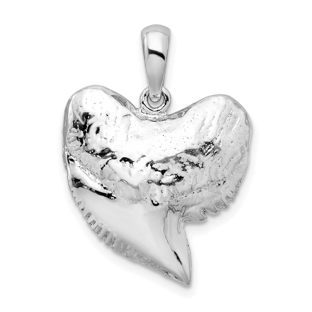 Sterling Silver De-Ani Rhodium-Plated Polished And Textured Shark Tooth Pendant